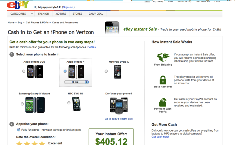 eBay Instant Cash for AT&T iPhone Program